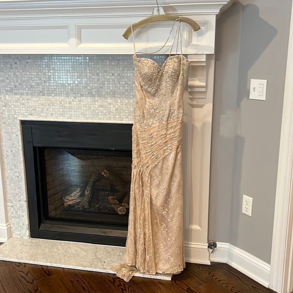 Beautiful ivory beaded lace gown one shoulder.